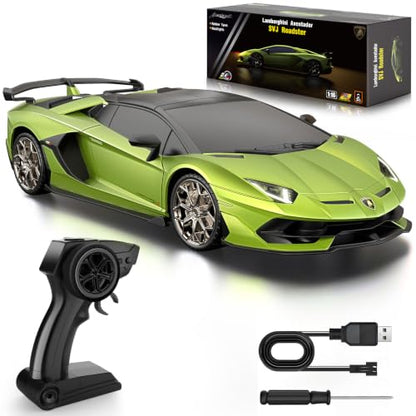 AEROQUEST 1:16 Lamborghini Remote Control Car Pistol Grip Controller | Adjustable Speed,Officially Licensed, Rechargeable, 2.4GHz, With Headlight, 12Km/h, Birthday gift，Toys for ages 4-12 - color: Green Lambo