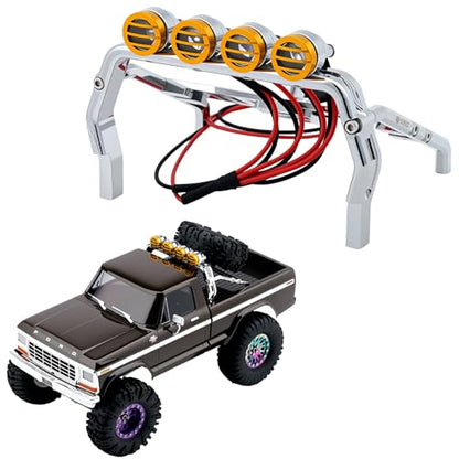 Aluminum Roll Bar with 4 LED Light Bar Roof Lamp Set for 1/18 TRX4M F-150 High Trail Crawler Truck,Chrome(2.0 Upgrade Version) - color: Chrome