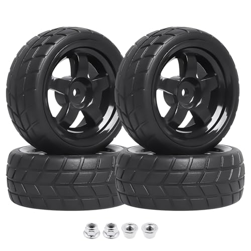 Pre-Glued OD 2.55" 12mm Hex Wheels Rims and Rubber Tires for Traxxas Tamiya HPI HSP Redcat RC 1/10 On Road Racing Car, Set of 4 (Color E) - color: Color E