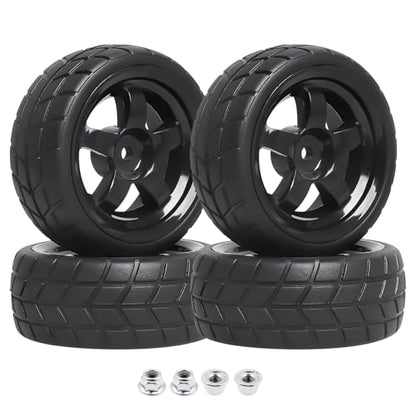 Pre-Glued OD 2.55" 12mm Hex Wheels Rims and Rubber Tires for Traxxas Tamiya HPI HSP Redcat RC 1/10 On Road Racing Car, Set of 4 (Color E) - color: Color E