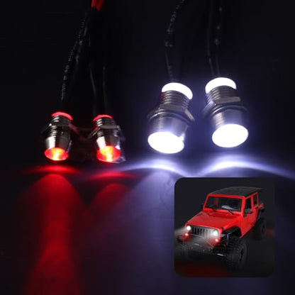 4 LEDs LED Light Headlights Taillight Kit Compatible with 1/8 1/10 Traxxas Arrma Redcat HSP Tamiya Axial SCX10 Losi RC Car Truck Tank Crawler Body Shell, 5 mm White & 3 mm Red Bulb