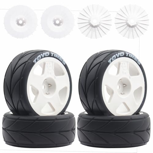 65mm 4PCS 1/10 RC On-Road tires and Hard Plastic wheels set Hex 12mm For WRC Drift Car Conversion 1/10 RC On-Road Car Traxxas Tamiya FW06 TT02 HPI HSP 94122 Kyosho W36 (White) - color: White