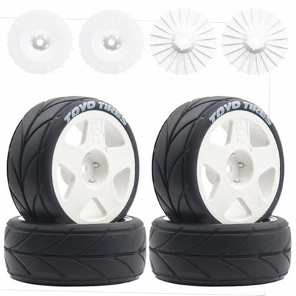 65mm 4PCS 1/10 RC On-Road tires and Hard Plastic wheels set Hex 12mm For WRC Drift Car Conversion 1/10 RC On-Road Car Traxxas Tamiya FW06 TT02 HPI HSP 94122 Kyosho W36 (White) - color: White