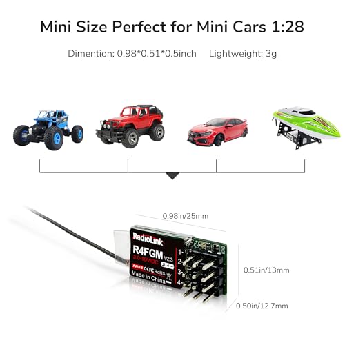Radiolink R4FGM 4CH 400m RC Gyro Receiver for Radiolink Transmitter | 2.4GHz, for Mini RC Cars, Long Range Control, for RC Remote Controller Radiolink RC8X/RC6GS V3/RC4GS V3/T8FB/T12D/T16D