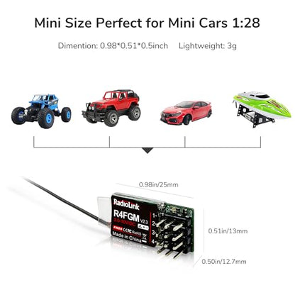 Radiolink R4FGM 4CH 400m RC Gyro Receiver for Radiolink Transmitter | 2.4GHz, for Mini RC Cars, Long Range Control, for RC Remote Controller Radiolink RC8X/RC6GS V3/RC4GS V3/T8FB/T12D/T16D