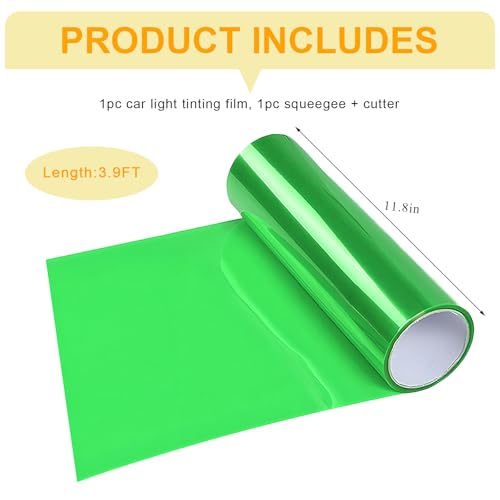 Car Headlight Vinyl Film, 48"×11.8" Self-Adhesive Car Headlight Tint Sticker with Squeegee & Cutter, Waterproof Wrap Film Roll for Vehicle Headlights Taillights Fog Lights (Green) - color: Green