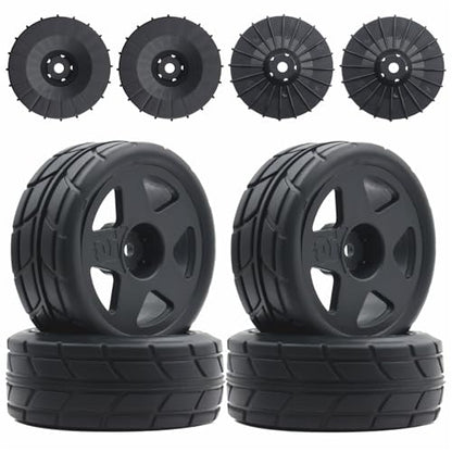 66mm 4PCS 1/10 RC On-Road tires and Hard Plastic wheels set Hex 12mm For WRC Drift Car Conversion 1/10 RC On-Road Car Traxxas Tamiya FW06 TT02 HPI HSP 94122 Kyosho%T065 (black) - color: black