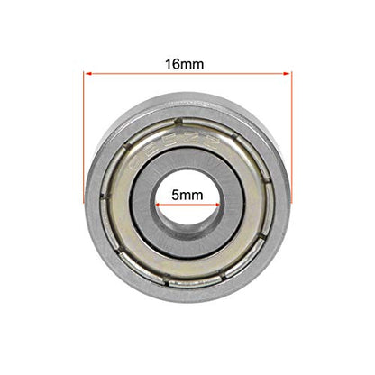 uxcell 625ZZ Deep Groove Ball Bearing 5x16x5mm Double Shielded Chrome Steel Bearings 5-Pack - size: 5mmx16mmx5mm