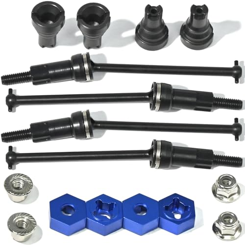 Hardened Steel CVD Driveshaft Front Rear with Hexs, Nuts, Drive Center Cup, Drivershaft Dogbone CVD Compatible with ARRMA 1/18 Mojave Granite GROM ARA2102, Replace #ARA311198 (Black,Blue) - color: Black-blue