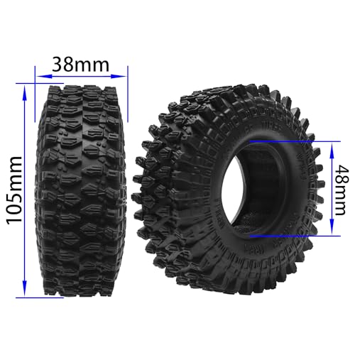 ShareGoo RC 1.9" Crawler Tires Rubber Mud Tires OD 105mm Compatible with Axial SCX10 Redcat Gen8 D90 Traxxas TRX4 MST 1/10 RC Crawler Car (105 * 38mm) - size: 105 * 38mm