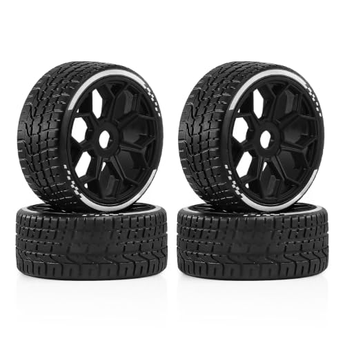 4PCS RC Highway Off-Road Truck Wheels & Tires - Compatible with 1/8 Typhon 6S BLX, 1/7 Infraction 6S BLX/Limitless - Foam Insert Plastic Rims （4 Small ） (black) - color: black