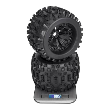 17mm Hex RC Wheels and Tires 2PCS RC Truck Buggy Preglued Tires Wheels for 1/8 1/10 Scale Arrma Kraton Notorious Outcast Typhon 6S 4S 3S Traxxas Maxx T Maxx Sledge Revo Upgrade Parts