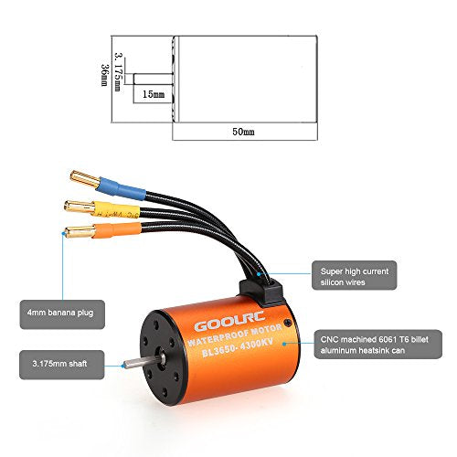 GoolRC 3650 4300KV Waterproof Brushless Motor for 1/10 RC Car HSP 94123 HuanQi 727 FS Racing 53625/53632