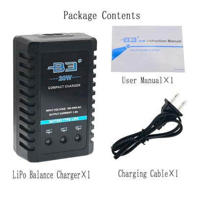 B3 Lipo Battery Charger 2S-3S RC Balance Charger with XH3P XH4P Plug for RC Car Batteries Drone Boat Airplane Truck Quadcopter Airsoft SCX24 SCX10（AC 7.4-11.1V 20W 1.6A）