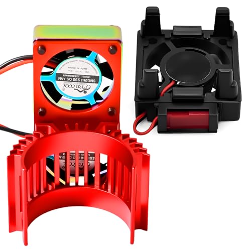 VXL-3s ESC Cooling Fan and Motor Cooling Fan 28000 RPM Dual Fan Set Upgrade for 1/10 Traxxas Slash 4x4 Stampede 4x4 Rustler 4x4 VXL Hoss 4×4 Velineon VXL 3s Heat Sink Replace #3340, Red - style: SRQ-Red Black