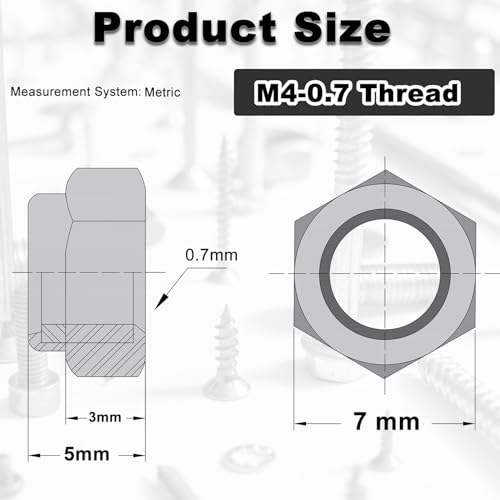 M4 Locknuts Nylon Inserted Tiny Nut for RC Cars 3D Printer | 100PCS Metric Hex Lock Nuts Self-Lock Nylon Insert M4x0.7mm Carbon Steel Self Locking 7mm Hex Nut Driver - size: M4 (100PCS)