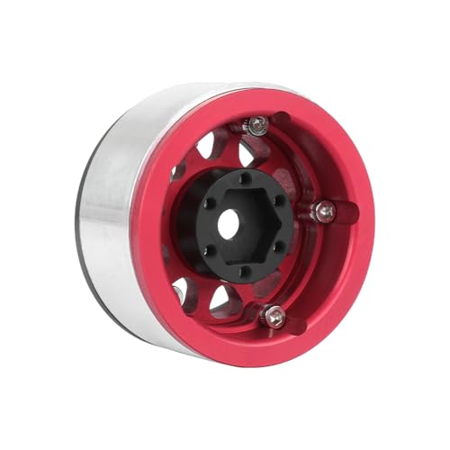 4PCS 1.55 Inch Aluminum Alloy Metal 10Holes Beadlock Wheel Rim Hubs Replacement Accessory for Tamiya AX90069 D90 TF2 CC01 CC02 1/10 RC Crawler Car Upgrade Parts (Black Red) - color: Black Red