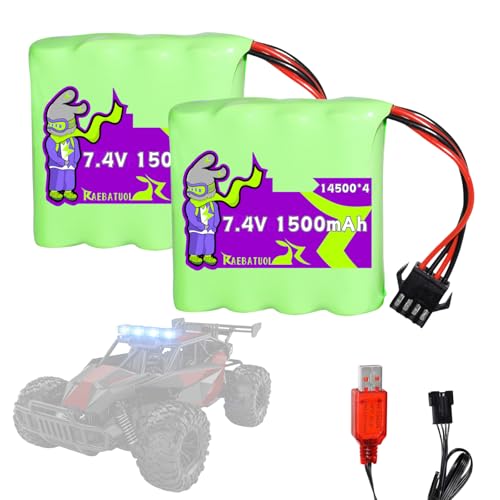7.4V 1500mAh SM4P Plug Batteries for DEERC DE36W,Bluejay Remote Control Car, DE65 1809 RC Cars / DE36,2.4GHz High Speed RC Cars Toys, 1:12 Monster RC Truck Off Road with Charger