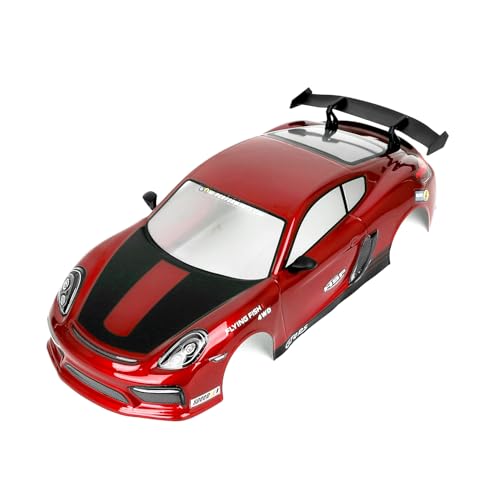 HSP RC Body Shell for HSP Redcat Exceed 1/10 Scale 4wd On Road Racing Drift RC Car with Stickers and Rear Wing Red