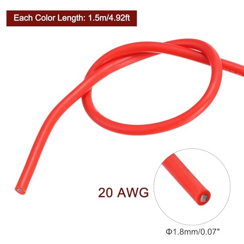 MECCANIXITY 20 Gauge Wire Silicone Wire 20AWG Electrical Wire Stranded Wire Tinned Copper Wire High Temp Hookup Wire 6 Color 1.5m/4.92ft for Car Model Electric Appliances 6pcs - size: 20AWG, 4.92ft