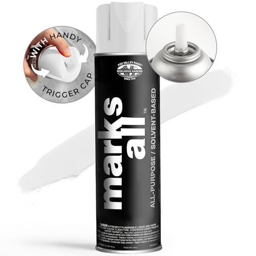 Fox Valley 18oz Marks All Solvent-Based Marking Paint Spray, 12-Pack White – Long-Lasting, Weather-Resistant Spray Paint for Wet or Dry Surfaces Like Metal, Grass, Concrete, Wood, & More - color: White
