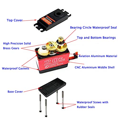 RDS3218 Digital Servo, 20KG Dual-Axis High Torque, Waterproof IP66, Full Metal Gear with U Bracket, 180° Adjustable, for RC Cars, Crawler, Robot, 1/8 1/10 Scale Buggy (2PCS 270 Degree Servo)