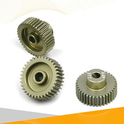 64P Pinion Gear 3.175mm Shaft 7075 Aluminum Alloy Motor Gears,0.6 Metric Pitch 36 37 38T with 1/8 Hole Pinion Gear Compatible with 1/10 Arrma HPI Kyosho Losi Axial Traxxas Tamiya RC Car - size: 36 37 38T