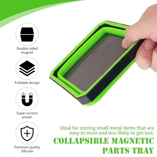 Magnetic Tray for Screws,Collapsible Magnetic Parts Tray with Double-Sided Base,Multifunctional Magnetics Tool Trays for Organizing Parts for Automotive Repair,Garage,Workshop