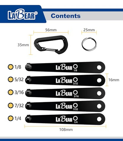 5-Piece SAE Low Profile Offset Allen Wrench Set, 1/8"-1/4" | 90° right-angle hex keys, S2 steel tips, compact short-arm design, carabiner holder, bike electronics repair - size: SAE HEX