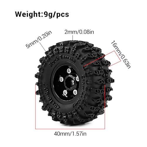 0.7" Aluminum Beadlock Wheels and Tires Set for 1/30 Axial SCX30 RC Crawler – Upgrade Parts (Black-297) - color: Black-297