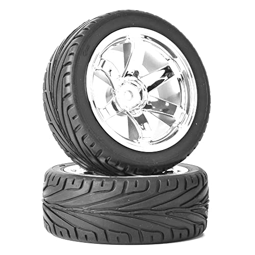 4PCS RC Car Rubber Tires and Plastic Wheels Rims Compatible with 1/10 Scale On Road Touring Racing Flat Drift Car for HSP HPI Tamiya(Silver) - color: Silver