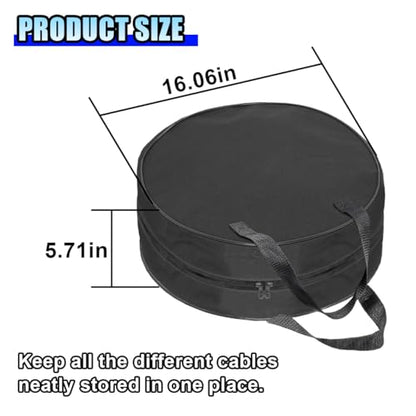 16 Inch Round Jumper Cable Bag - Waterproof EV Charging Cable Storage Bag, Cables Management Storage Organizer for Electrical Cords, RV Sewer Pipe, Extension Cables, Camper and Garden Hoses