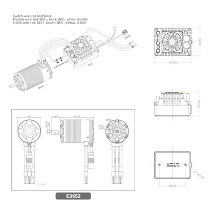 XC E3652 & E10 Sensored Brushless Motor and ESC Combo for RC Car,2S Lipo,IP67 Water Proof,Applicable to:1/10 On-Road,Off-Road,Short Course(Light Load) (5400KV+E10 XT60) - size: 5400KV+E10 XT60