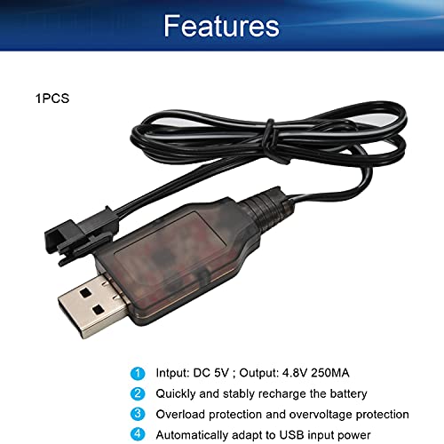 Heyiarbeit SM-2P Positive USB Charging Cable for RC Car 4.8 V 250mA Ni-MH Ni-CD Battery 1pcs - size: SM-2P 1Pcs
