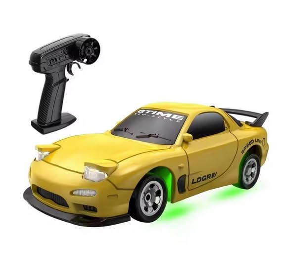 Mini RC Drift Car 1:64 Scale, Remote Control Car with LED Lights & 2-Speed Modes, Upgraded 2.4G Wireless Radio Remote Control for Multi-Users Speed (Yellow) - color: Yellow