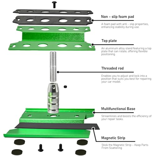 RC Car Work Stand Adjustable Height Lift Lower 360° Rotation Aluminum RC Repair Stand & Small Screw Tray Fit for 1/8 1/10 1/12 1/14 for Traxxa Axial Arrma RC Crawler Monster Truck Buggy (Green,Red) - color: Green-red
