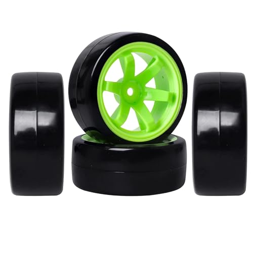 4PCS 1/10 RC Drift Car Tires Smooth Hard Tyre Plastic Wheel Rims Set Replacement for 1:10 RC On-Road Drifting Car for HSP Tamiya HPI Kyosho(Green) - color: Green