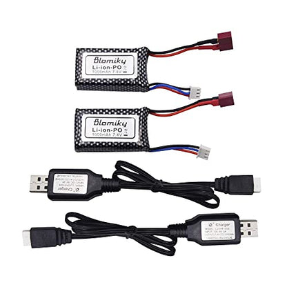 Blomiky 2 Pack 7.4V 2S 30C 1000mAh 7.4Wh Lipo Battery T Plug Suitable for Haiboxing 18859E 18858 16890A and XLH Q903 RC Trucks / Q903 Battery and USB
