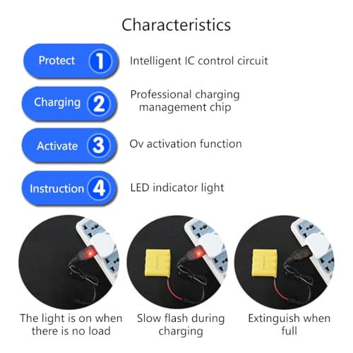 USB Charging Cable for 9.6V NiMH NiCD Remote Car Battery with Safety Protections and Charging Statuses Indicators