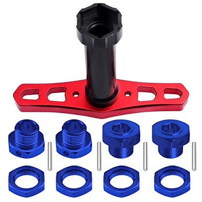 Hobbypark 17mm Wheel Hex Hubs Adapter with Wrench for 1/8 RC Cars Monster Trucks Off Road Buggy (with Navy Blue Adapter)