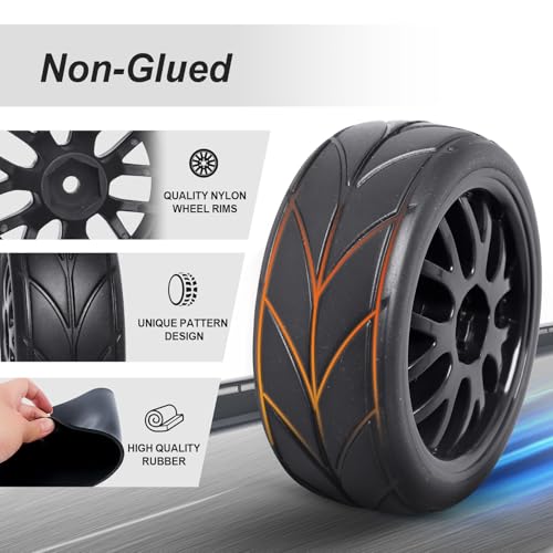 4-Pack HobbyPark RC Car Tires and Wheels 12mm Hex Drive Hub with Foam Inserts for 1/10 On Road Touring Car