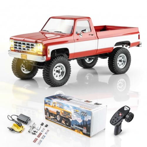 FMS 1/18 FCX18S Chevy K10 S RC Crawler RTR with License Red, RC Pickup Truck 4x4 Chevy Hobby Grade 2-Speed Transmission Monster Truck for Adults with Led Light (red) - color: Red