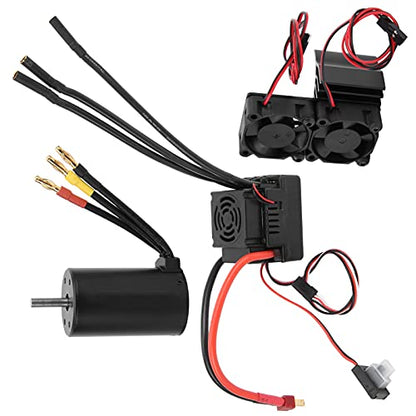 3660 3800KV Brushless Motor with 80A ESC and Aluminum Radiator Combo Set, Waterproof RC Motor for 1/8 Scale Remote Control Car, Includes Programming Card and Cooling Fan