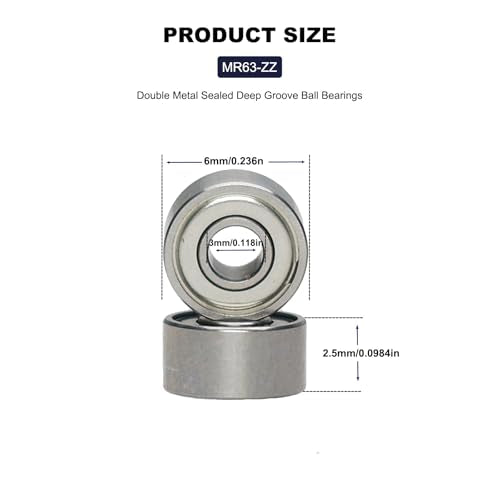 20 PCS MR63ZZ Deep Groove Double Shielded Ball Bearings - 3x6x2.5mm Micro Bearings for 3D Printers, Electric Motors, Home Appliances, Garden Machiner (MR63-ZZ) - size: MR63-ZZ