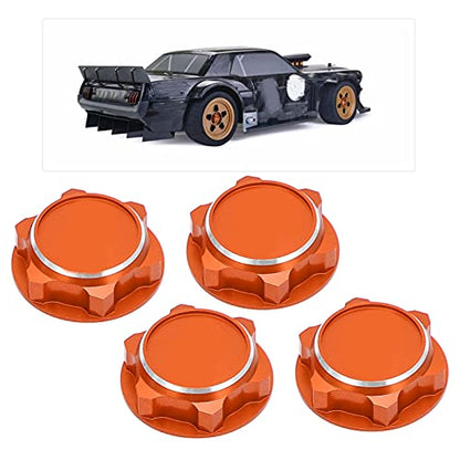 17mm Hex Wheel Nuts, 4pcs Aluminum Alloy 17mm Self Lock Hex Wheel Nuts Adapter Dustproof Caps for 1/8 RC Car Track Wheel Rims (Orange) - color: Orange