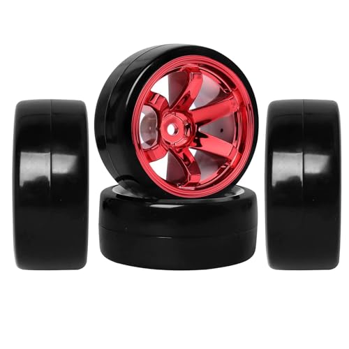 4PCS 1/10 RC Drift Car Tires Smooth Hard Tyre Plastic Wheel Rims Set Replacement for HSP Tamiya HPI Kyosho On-Road Drifting Car(Red) - color: Red