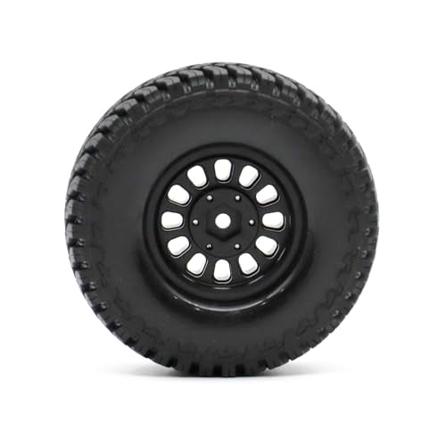 1.3” Brass Beadlock Wheels & All-Terrain Tires Set for 1/18 1/24 RC Crawler TRX4M, Axial SCX24 / AX24, Redcat Ascent-18, FMS FCX24, -5.40mm Offset, 7mm Hex, 4 pcs, Matte Black - color: Matte-black