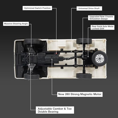 ARRIS WPL D14 1/10 RC Kei Truck 4WD with 280 Brushed Motor RTR | Realistic Mini Truck Body, Proportional Control, DIY Upgrade Ready, Hobby Driving Fun - style: WPL D14 White