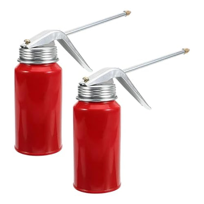 2 PCS Oil Can Pump Oiler, 200ml Metal Hand Pump Oiling Spray Can with Rigid Spout, Manual Engine Oil Dispenser Oiling Bottle for Home Motorcycles Bike Car Applications