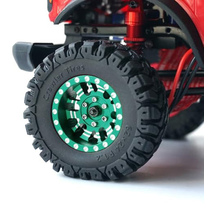 OGRC 1.0 Plus (1.2 Inches) Beadlock Wheels 7mm Negative Offset Wheel Rims Super Soft Sticky Tires for TRX4M SCX24 FCX24 AX24 1/24 1/18 RC Crawler Car - 62 * 24mm (Dark Green) - color: Dark Green